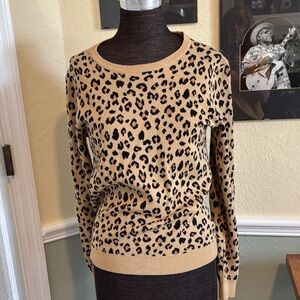 J CREW TEDDIE Leopard Print Crewneck Sweater - Camel & Black